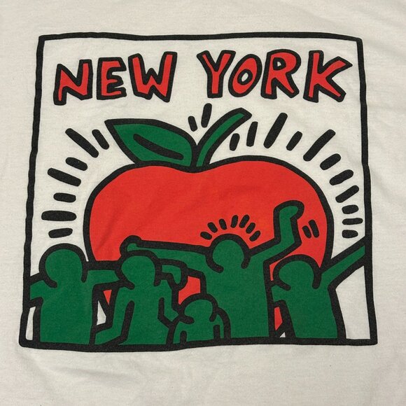 Keith Haring White Graphic Tee with New York Big Apple, Size XL, 100% Cotton - Picture 3 of 5